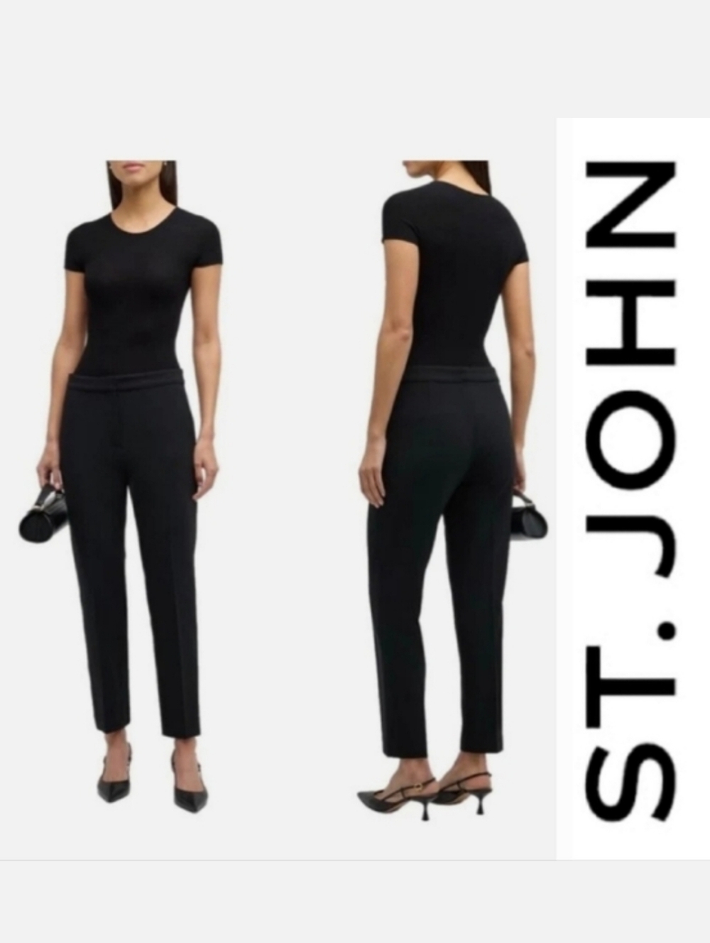 St. John Emma Crop Trouser Pant Caviar Black Size 12